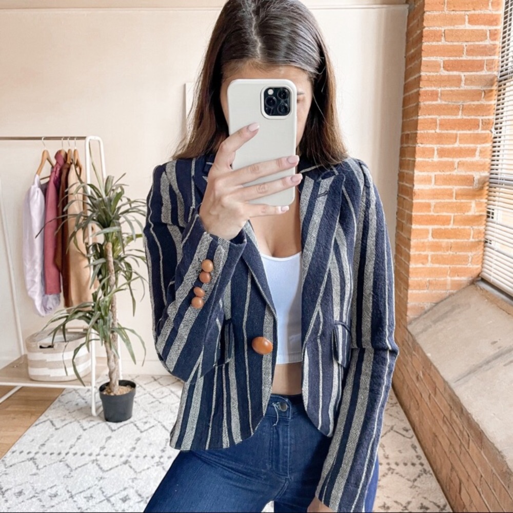 Smythe Hammock Striped Linen Blazer Jacket Navy Grey